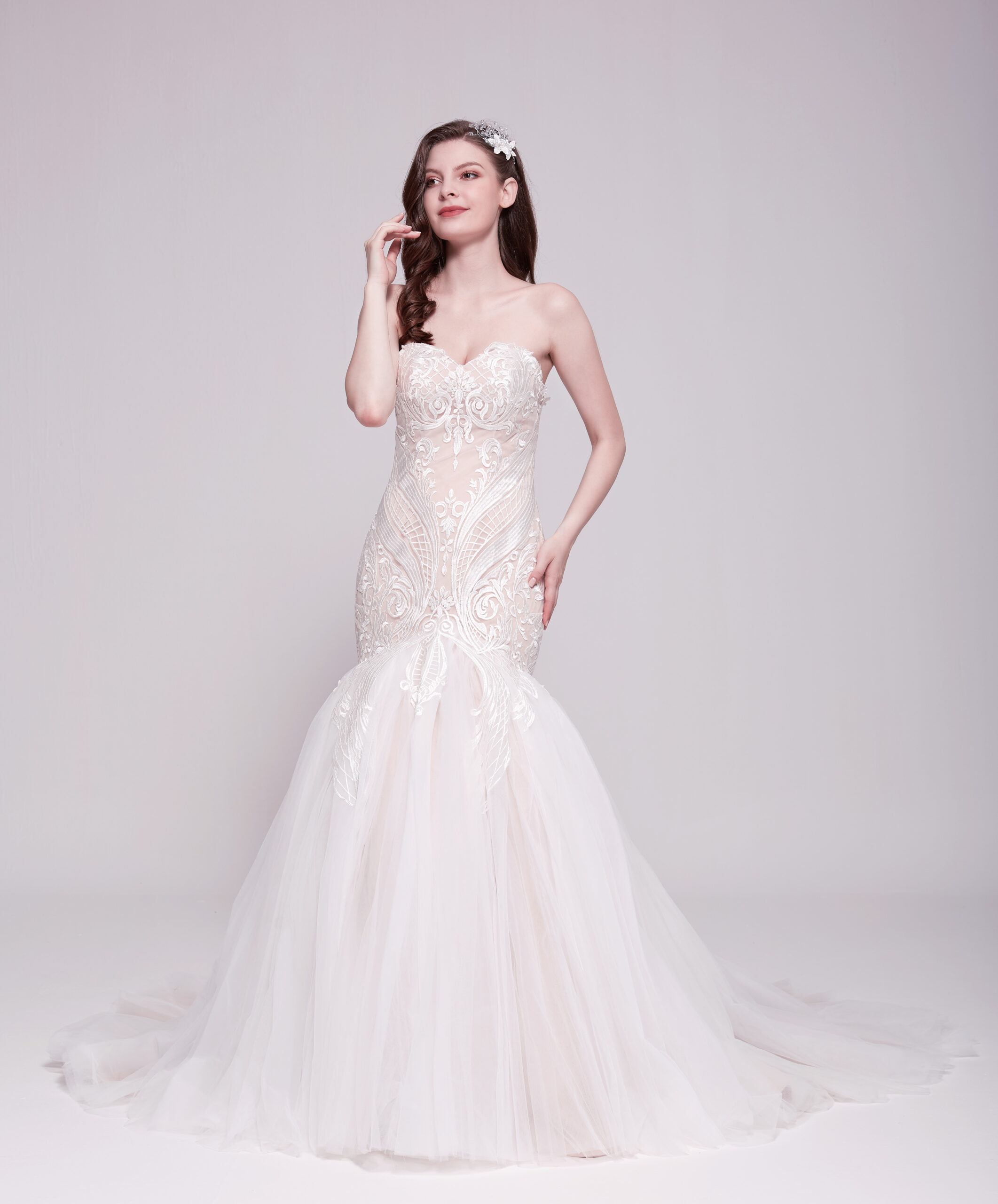 Tarik Ediz Ivory Long Sleeve Fishtail Maxi Dress – CROWN DRESSES